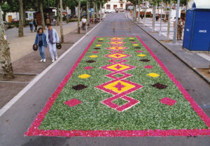 Vista general d'una catifa de flors durant dia de Corpus, al passeig de Miquel Blay, o Firal. ACGAX. Servei d'Imatges. Fons Ajuntament d'Olot. Autor desconegut, 1993.